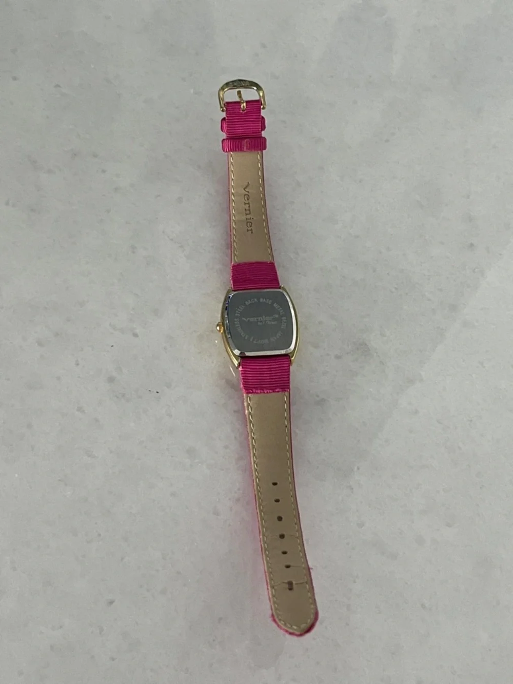 Vernier Gold-Tone Women’s Watch with Fuchsia Pink Grosgrain Strap